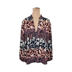 RACHEL Rachel Roy Floral Red Green Flowy Lightweight Blouse Sz XL